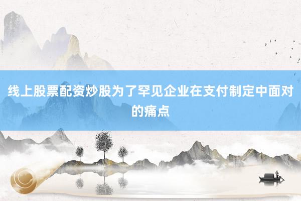线上股票配资炒股为了罕见企业在支付制定中面对的痛点