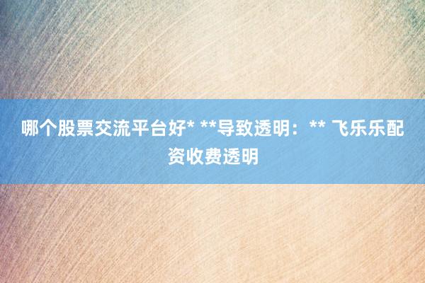 哪个股票交流平台好* **导致透明：** 飞乐乐配资收费透明