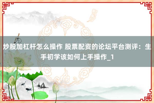 炒股加杠杆怎么操作 股票配资的论坛平台测评:生手初学该如何上手操作_1