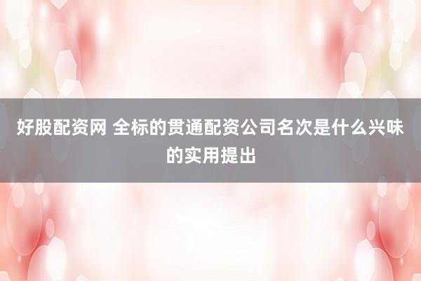 好股配资网 全标的贯通配资公司名次是什么兴味的实用提出