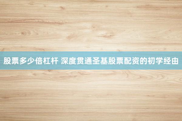 股票多少倍杠杆 深度贯通圣基股票配资的初学经由