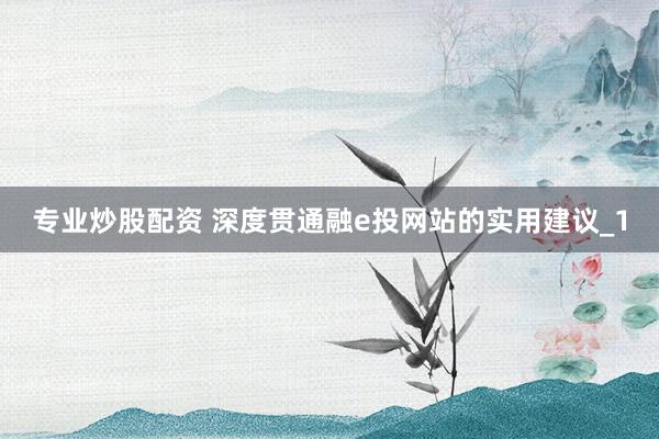 专业炒股配资 深度贯通融e投网站的实用建议_1